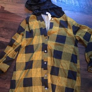 Mustard and black hooded button up tunic